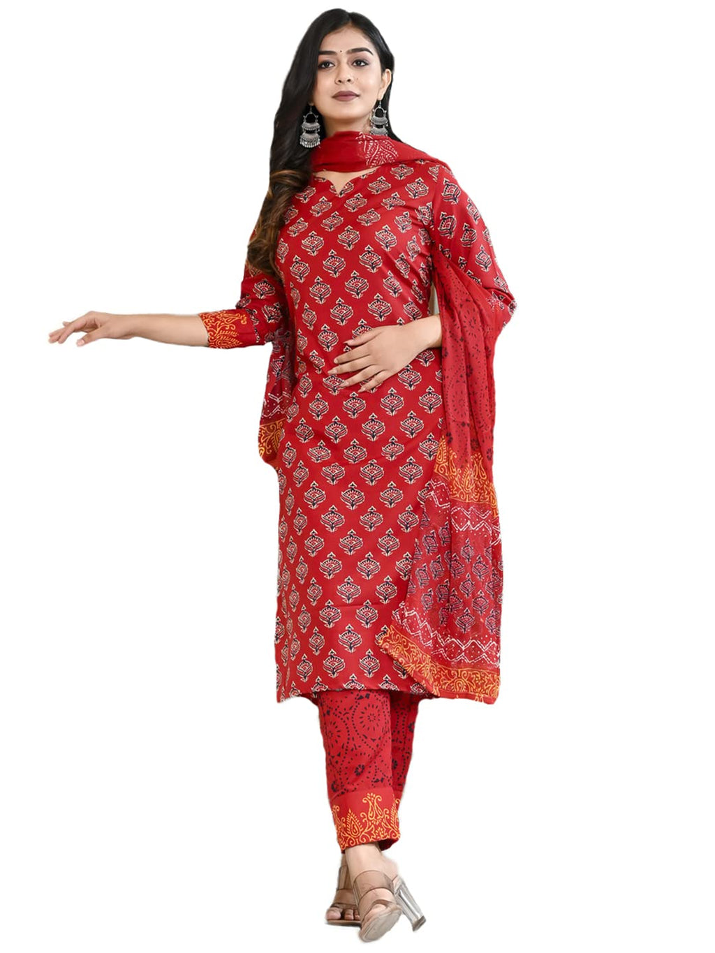 ANNI DESIGNER Womens Cotton Blend Floral Printed Straight Kurta with Pants & Dupatta (Shank-Maroon-CMD_XXL_Maroon_XX-Large)