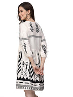 Stylum Womens Womens Off White Printed Rayon Flared Dress