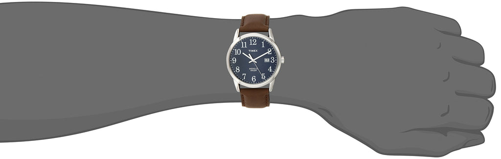 Timex Men's Easy Reader 38mm Watch - Silver-Tone Case Blue Dial with Brown Leather Strap