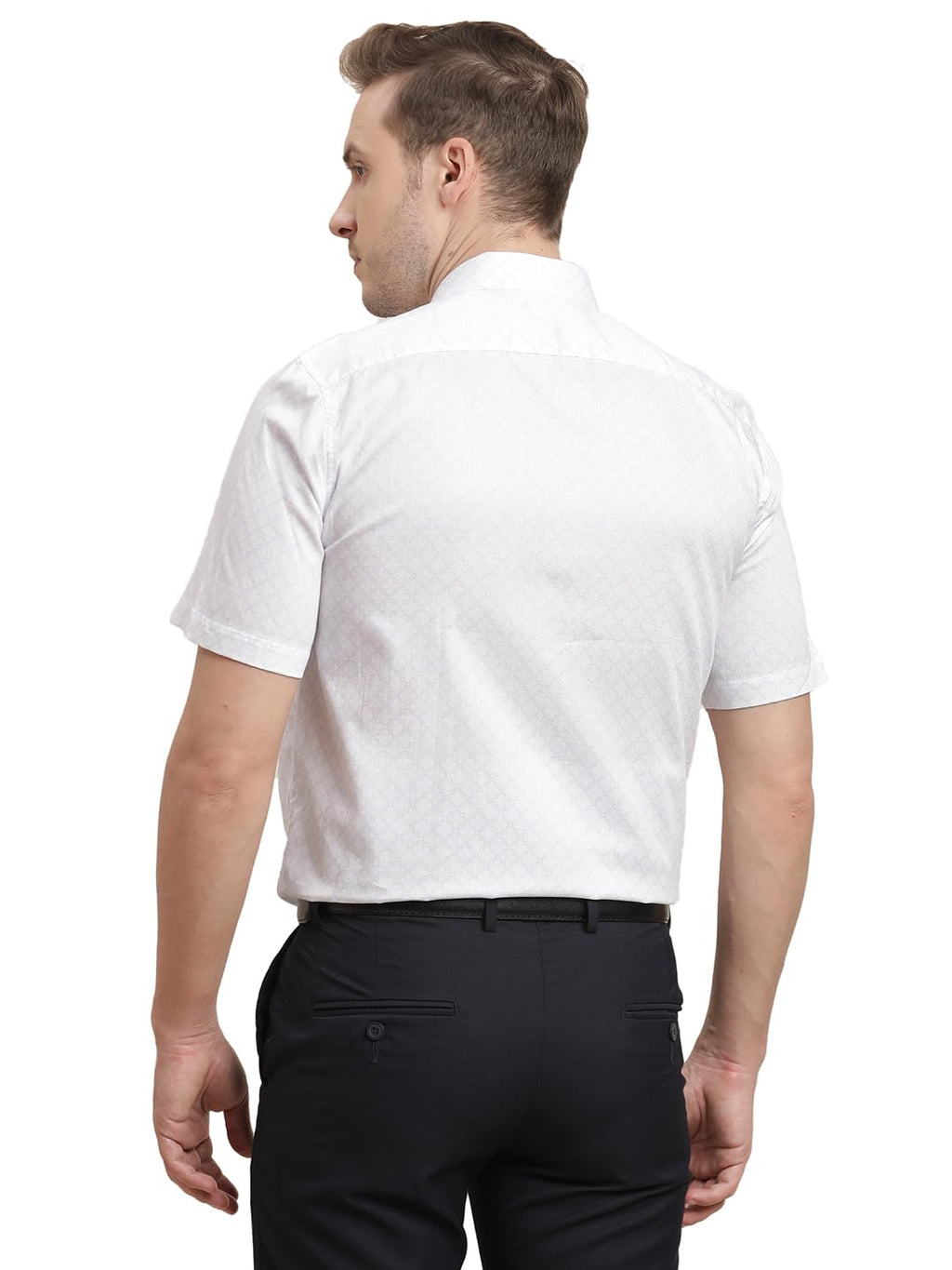 Turtle Men 100% Cotton Regular Fit White Digital Printed Half Sleeve Formal Shirt