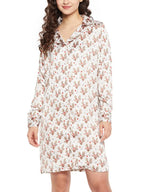 Clovia Womens Satin Christmas Print Button Down Sleep Shirt (NS1392R18_White_M)