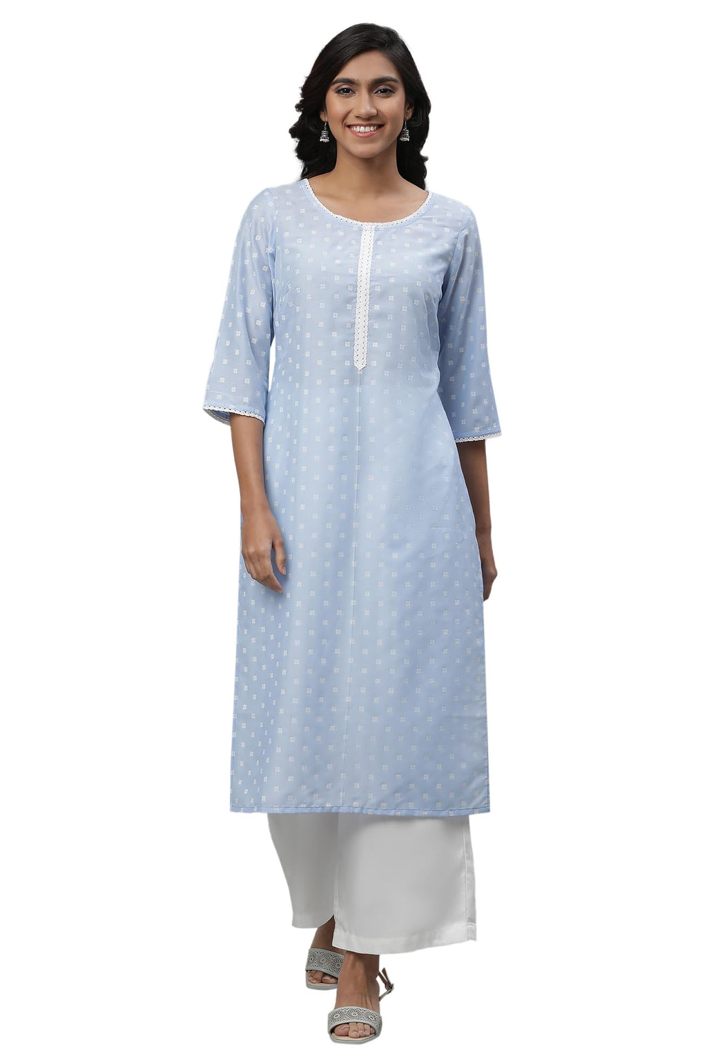 Aurelia Women'S Blue Lace Work Straight Kurta