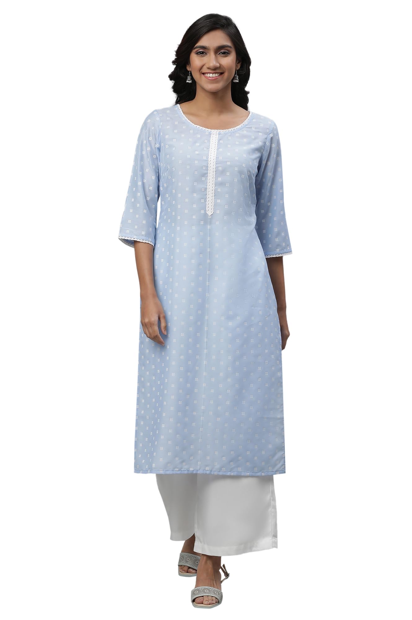 Aurelia Women'S Blue Lace Work Straight Kurta