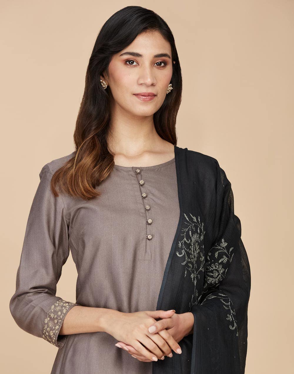 Fabindia Black Cotton Silk Blend Chikankari Embroidered Dupatta | Free Size | 1 Dupatta | 2.5m x 92cm
