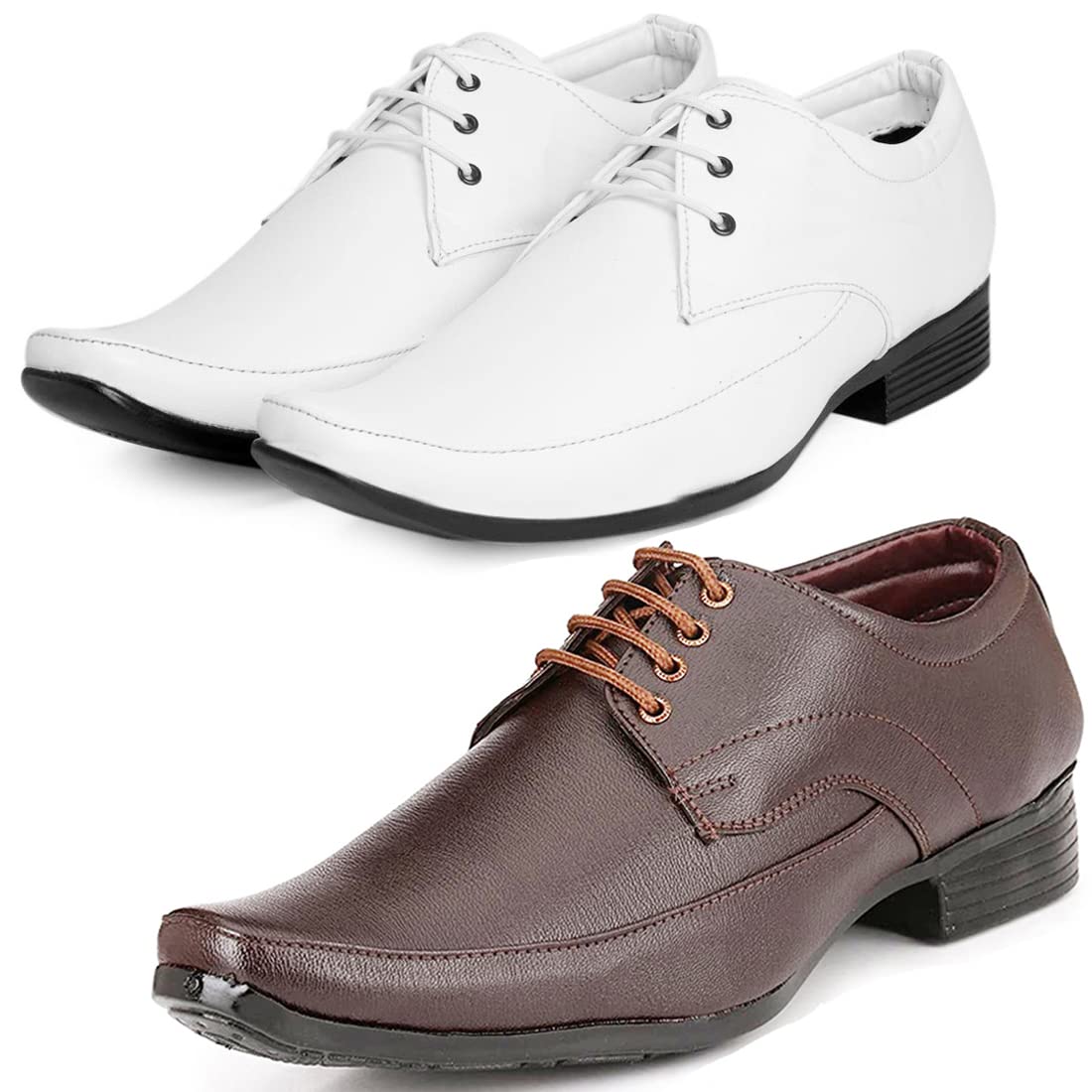 Graceful Trendy Formal Shoes/Party Shoes/ 2 Shoes Combo with Free Belt for Men and Boys (BAZAAR8242_VTR005BdrBrwn007BdrWht1 7