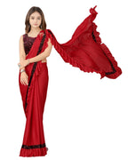 Dhyey Fashion Fashionable Baby Girls Lycra Blend Saree With Velvet Unstitched Blouse Piece | Readymade Saree For Girls | Sarees 