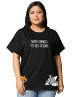 Bewakoof Official Tom & Jerry Merchandise WomenS Graphic Print Boyfriend Fit Half Sleeve Round Neck Cotton Plus Size T-Shirt_634