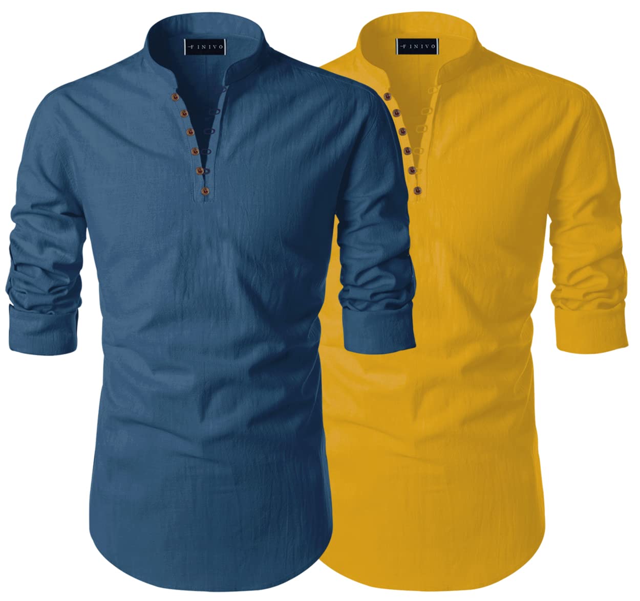 Zartha MenS Casual Cotton Polyester Blend Solid Full Sleeve Short Kurta (Pack Of 2)