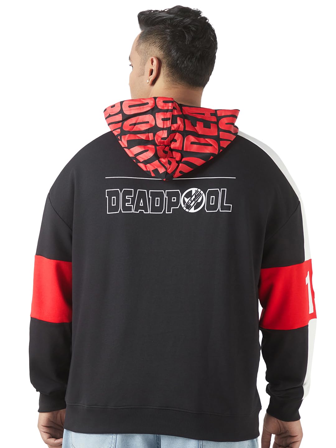 Bewakoof Deadpool Mens Graphic Print Oversized Fit Full Sleeve Hooded Poly Cotton Plus Size Hoodies_644642_Black_4XL