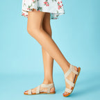 Rekayla Elastic Ankle Wrap Flat Sandals for Women New Beige Size 9