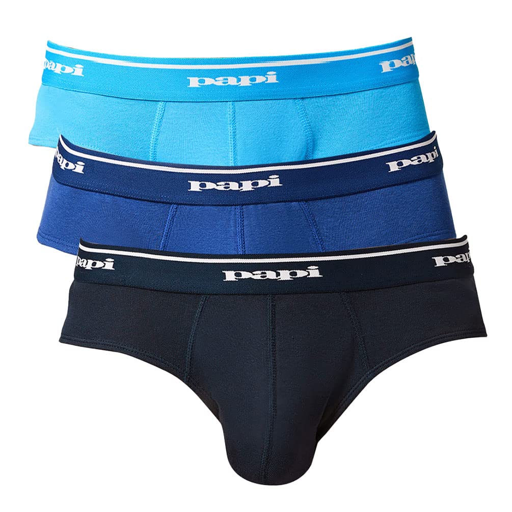 Papi Men's Cotton Low Rise Brief Pack of 3 Underwear, Light Blue/Cobalt/Navy, Medium