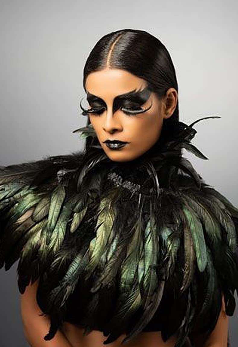 L'VOW Gothic Black Feather Cape Shawl Shrug Poncho With Choker Collar (Black)