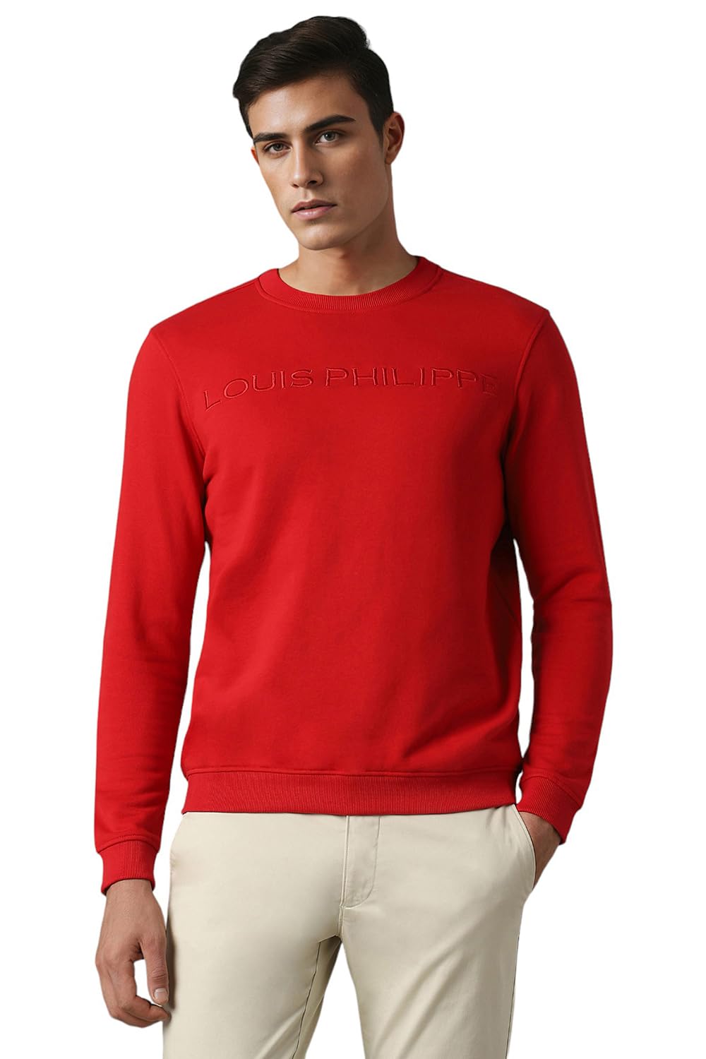 Louis Philippe MenS Cotton Round Neck Regular Sweatshirt (Lpstmrgfz76973_Rust_L)