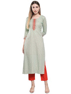 Gosriki Women'S Cotton Blend Traditional Straight Printed Kurta And Pant Set (Amd 555-Green_Xxl-Gs_Green_Xx-Large)