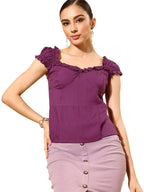 Rare Women Casual Purple Colour Sweetheart Neck Solid Regular Top