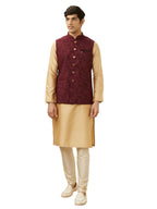 Manyavar Mens Blended Rayon Self Design Sleeveless Casual,Traditional Nehru Jacket (Maroon, XL)