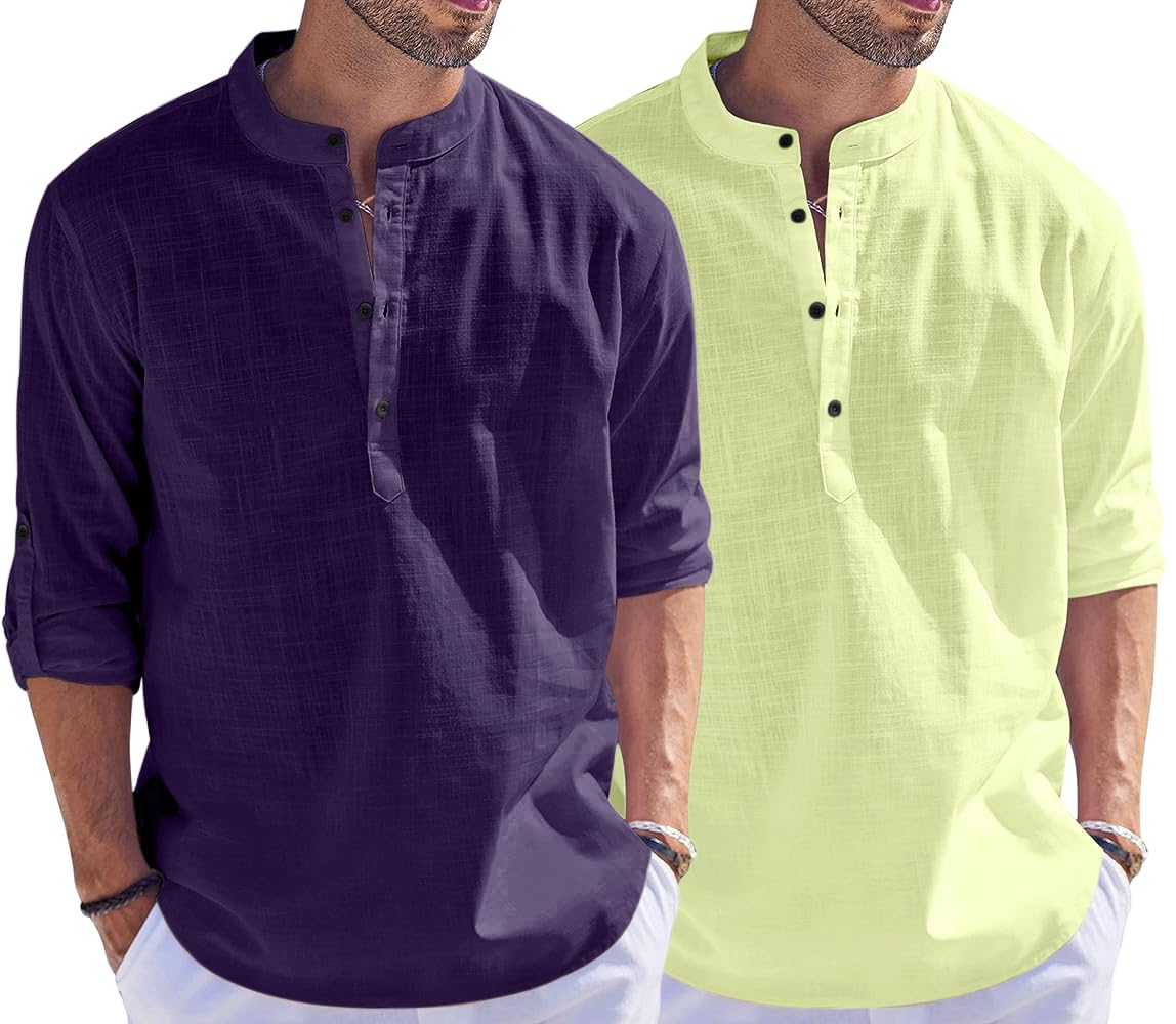 Hemrin Combo Of Men Solid Cotton Blend Straight Kurta Shirt Pack Of 2