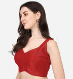 Pujia Mills Womens Multicolor Sweetheart Neck Georgette Line Soft Embroidery Sequence Zari Work Sleeves Readymade Saree Blouse