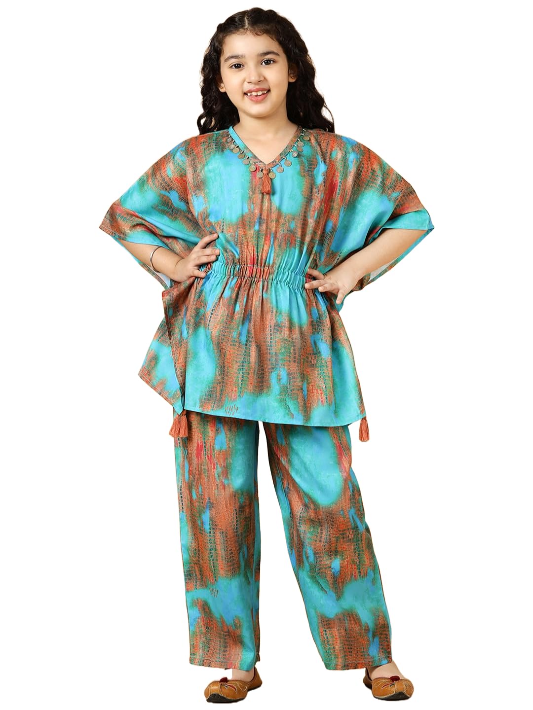 A.T.U.N. (ALL THINGS UBER NICE) Girls Printed Polysilk Top with Straight Pant Set