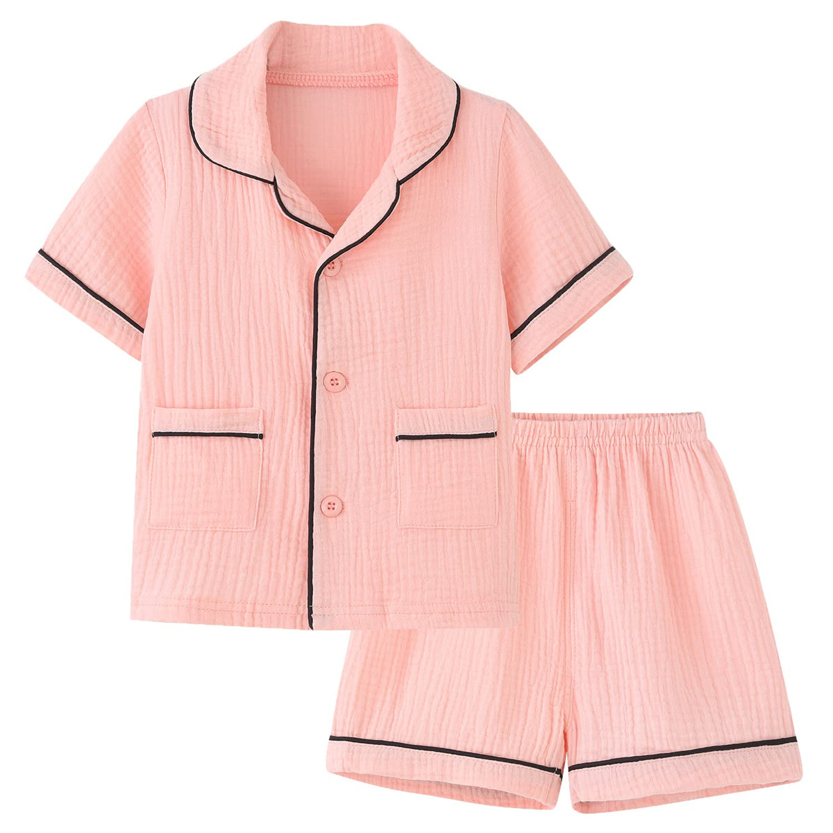 Little Kid Sleepwear, Boy Girl 2 PCS Pajamas Set Button Up Sleep Shirt and Elastic Shorts Pink, 4T 4