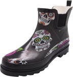 NORTY - Womens Ankle Rain Boots - Ladies Waterproof Winter Spring Garden Boot Skulls Black Size 11