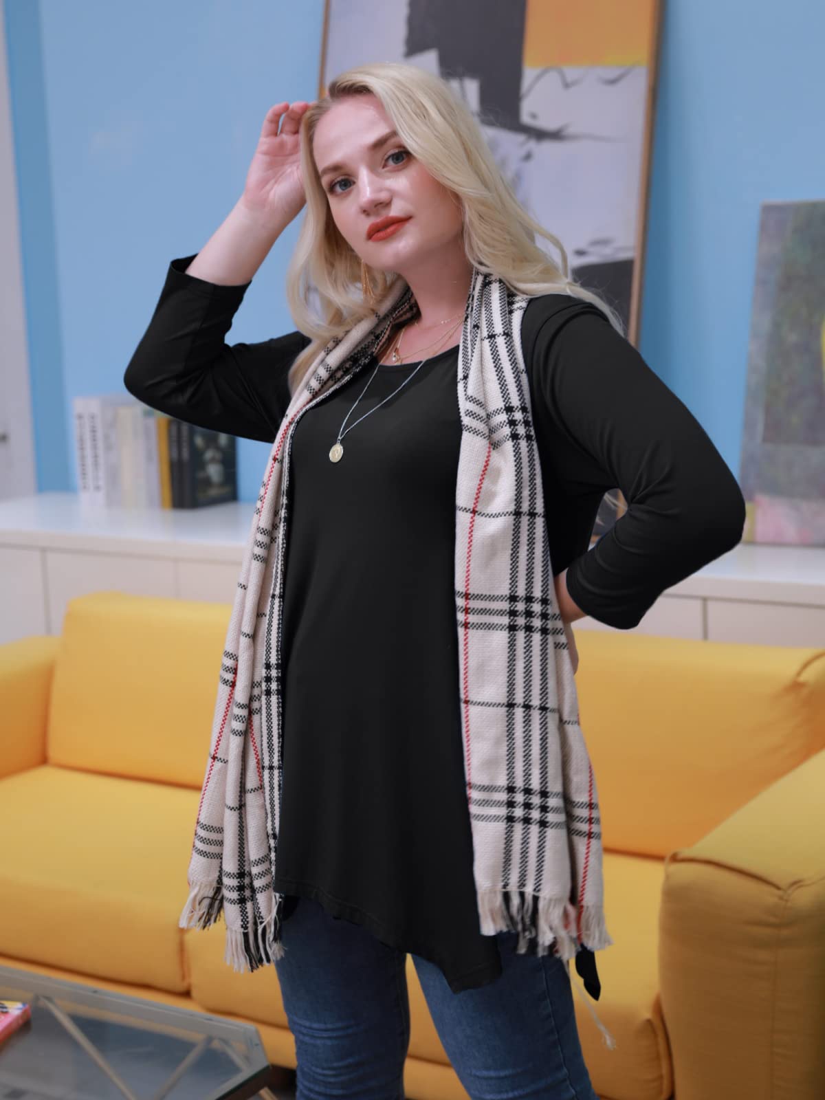 LARACE Plus Size Tops for Women 3/4 Sleeve Shirts Tunic Tops Loose Fit Basic Lady Clothes (1X, Black)