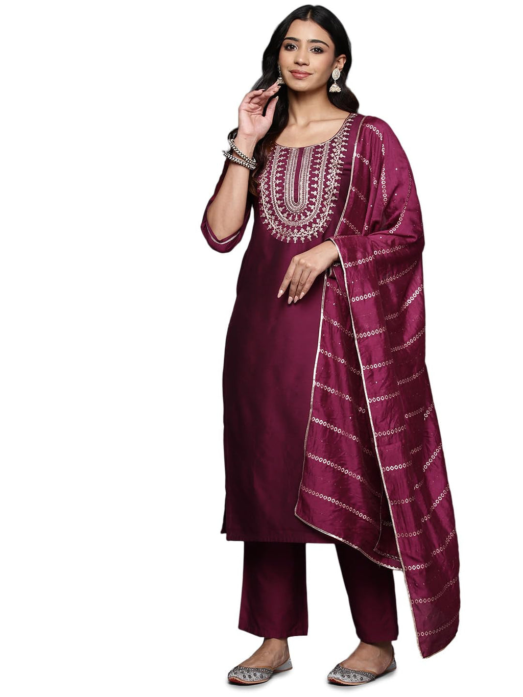 Gerua By Libas Womens Yoke Design Silk Blend Straight Kurta With Trousers And Dupatta