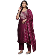 Gerua By Libas Womens Yoke Design Silk Blend Straight Kurta With Trousers And Dupatta