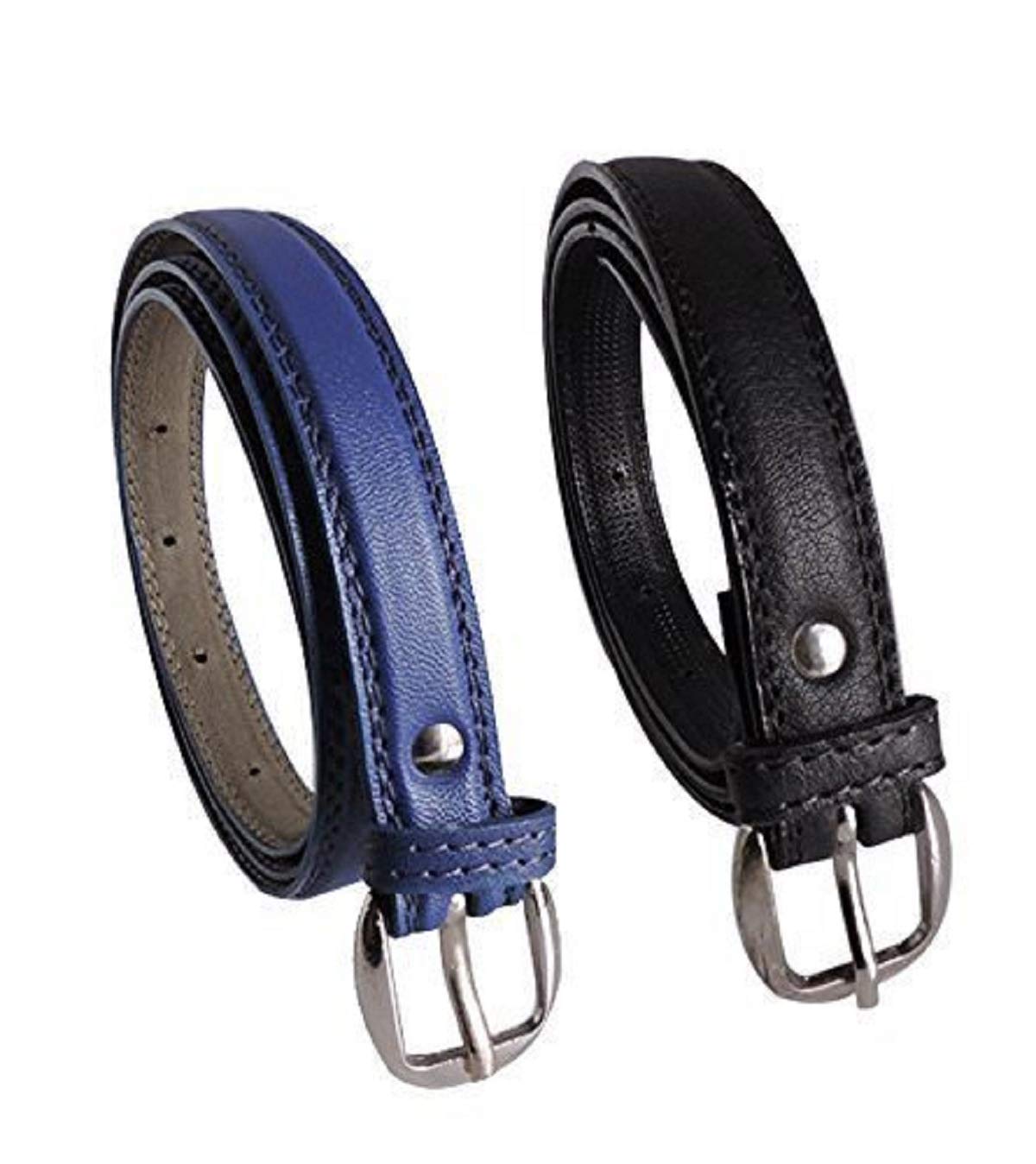 Pinkit Pu Leather Belt Combo Pack For Women/Ladies/Girls (Free Size, Fits Waist Size 26 To 34)  Black And Blue (Pack Of 2) 26-34