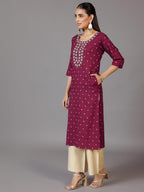 Libas WomenS Cotton Woven Design Straight Kurta (26969_Maroon