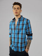 Dennis Lingo MenS| Blue| Full Sleeve| Spread Collar| Checkered| Relaxed Fit| Casual Shirt