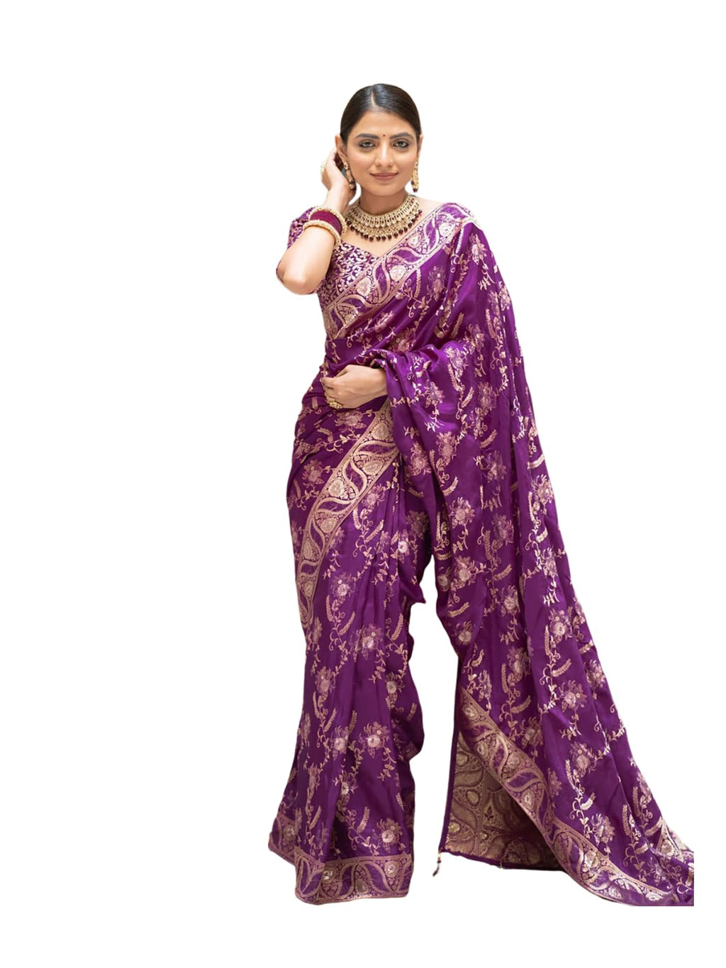 Satrani Womens Art Silk Jacquard Saree with Unstitched Blouse Piece (3584S355N_Purple)