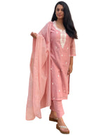 ANNI DESIGNER Womens Cotton Blend Straight Embroidered Kurta with Pant & Dupatta (YEAREND Pink_M_Pink_Medium)