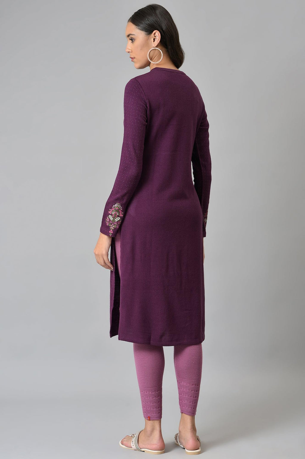 W For Woman Women Acrylic Floral Printed Winter A-Line Flared Kurta