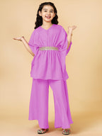 A.T.U.N. (ALL THINGS UBER NICE) Girls Solid Polysilk Mauve Kaftan with Flared Pant Set