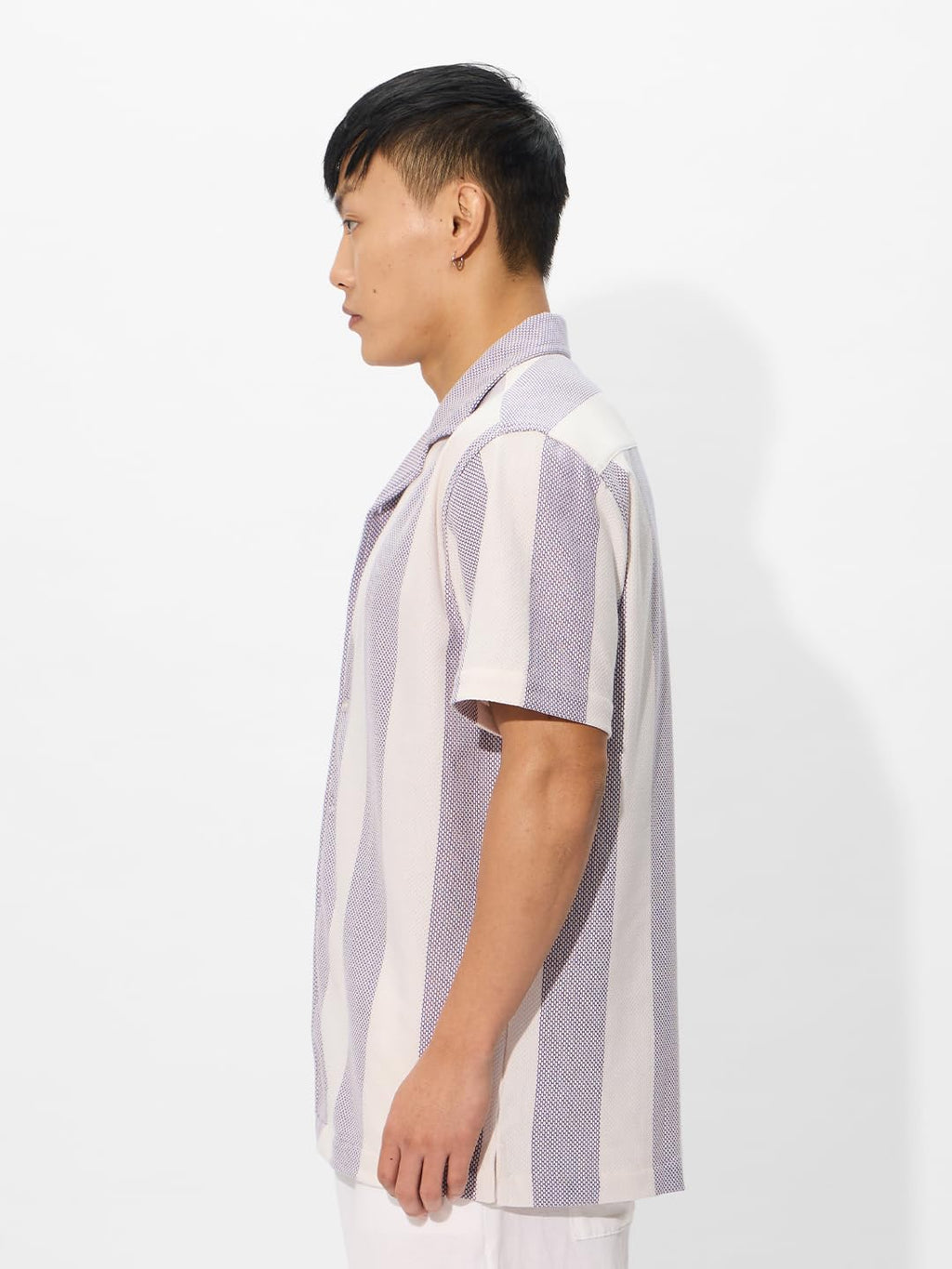 The Souled Store Popcorn Stripes: Lavender Frost Men and Boys Long Sleeve Collared Neck Button Down Cotton Textured Shirts for M