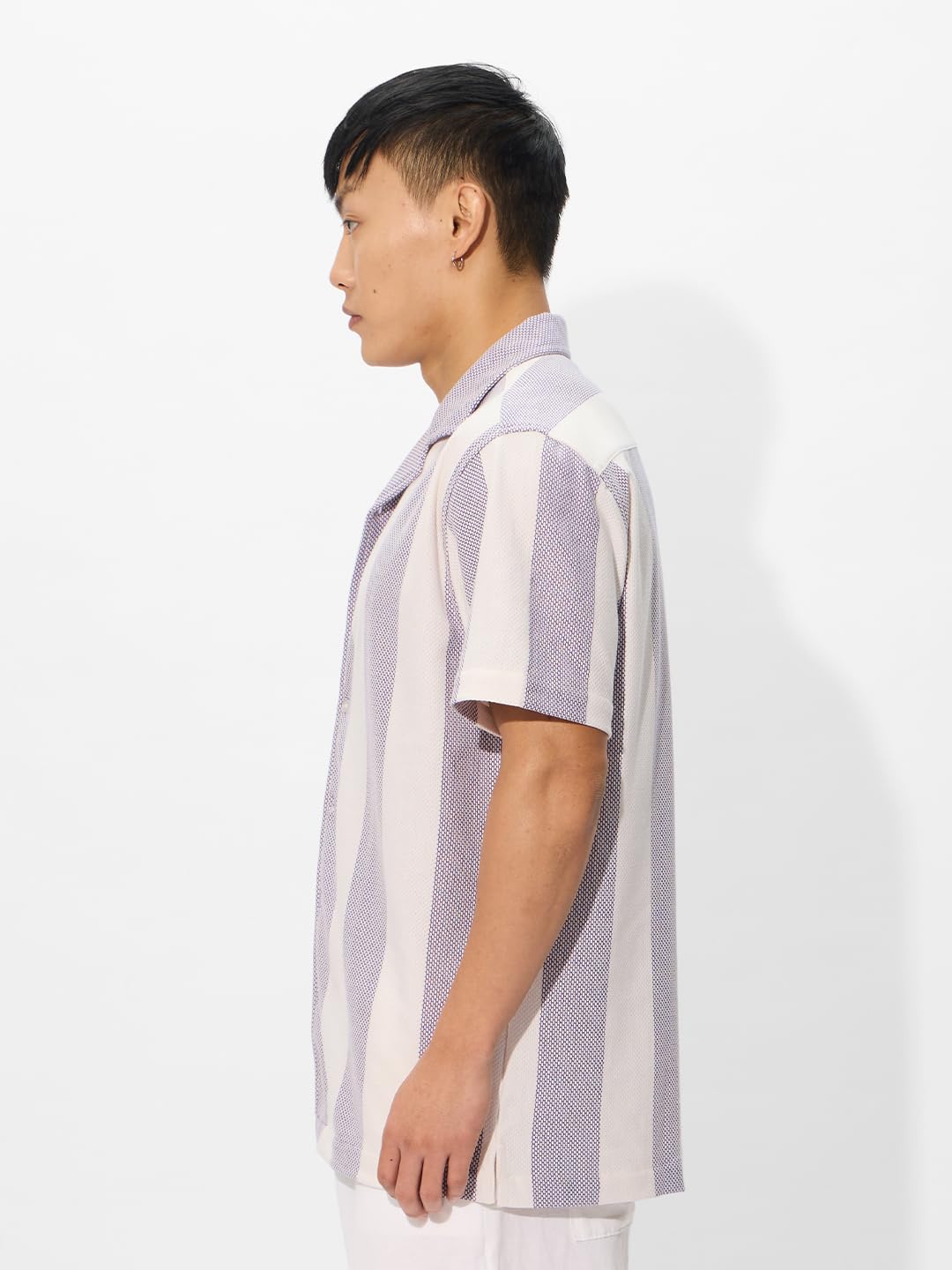 The Souled Store Popcorn Stripes: Lavender Frost Men and Boys Long Sleeve Collared Neck Button Down Cotton Textured Shirts for M