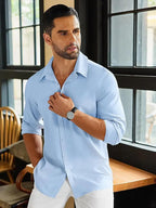 CB-COLEBROOK Mens Long Sleeve Button Down Shirts Casual Cotton Linen Shirts Summer Beach Shirt for Mens Top (in, Alpha, M, Regu