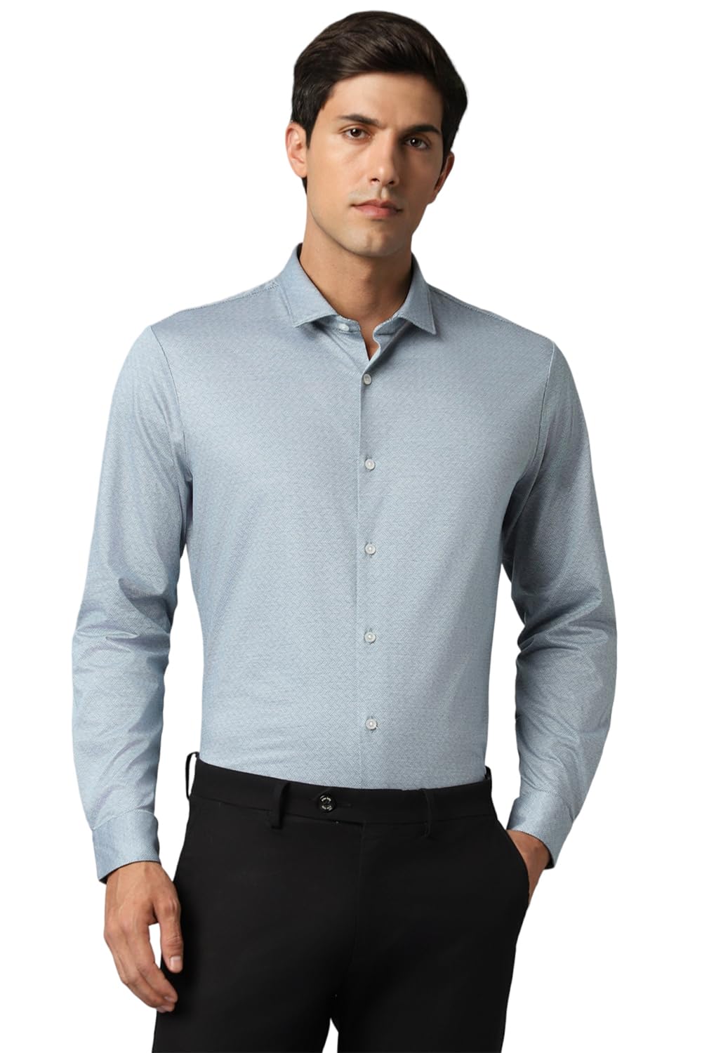Louis Philippe Permapress Blue Wrinkle Free Slim Fit Print Full Sleeves Shirt