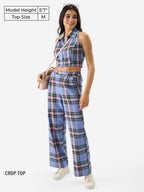 The Souled Store Lilac Blossom Women and Girls Sleeveless Collared Neck Slim Fit Checkered Cotton Cropped Tops