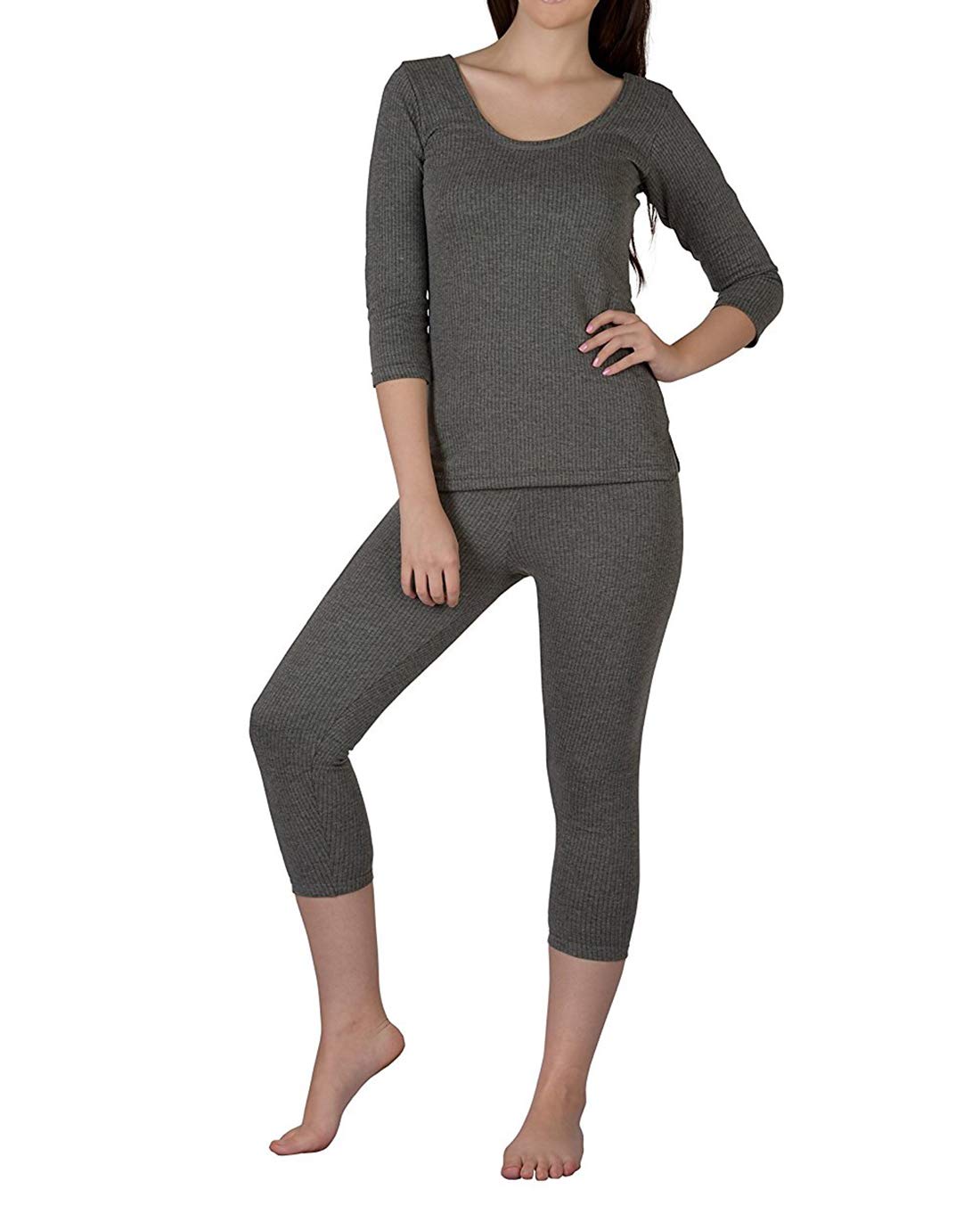 Epoxy Women Thermal Set For Winter Top & Bottom Wear (L1_DgreyS)