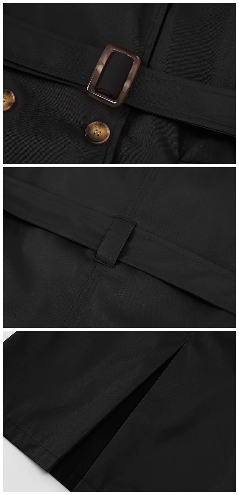 Chrisuno Women Long Trench Coat Front Zipper Up Tailcoat Jacket Dress Coat Travel Peacoats Black 2XL