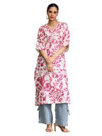 Varanga Abstract Printed V Neck Flared Sleeve Kurta White