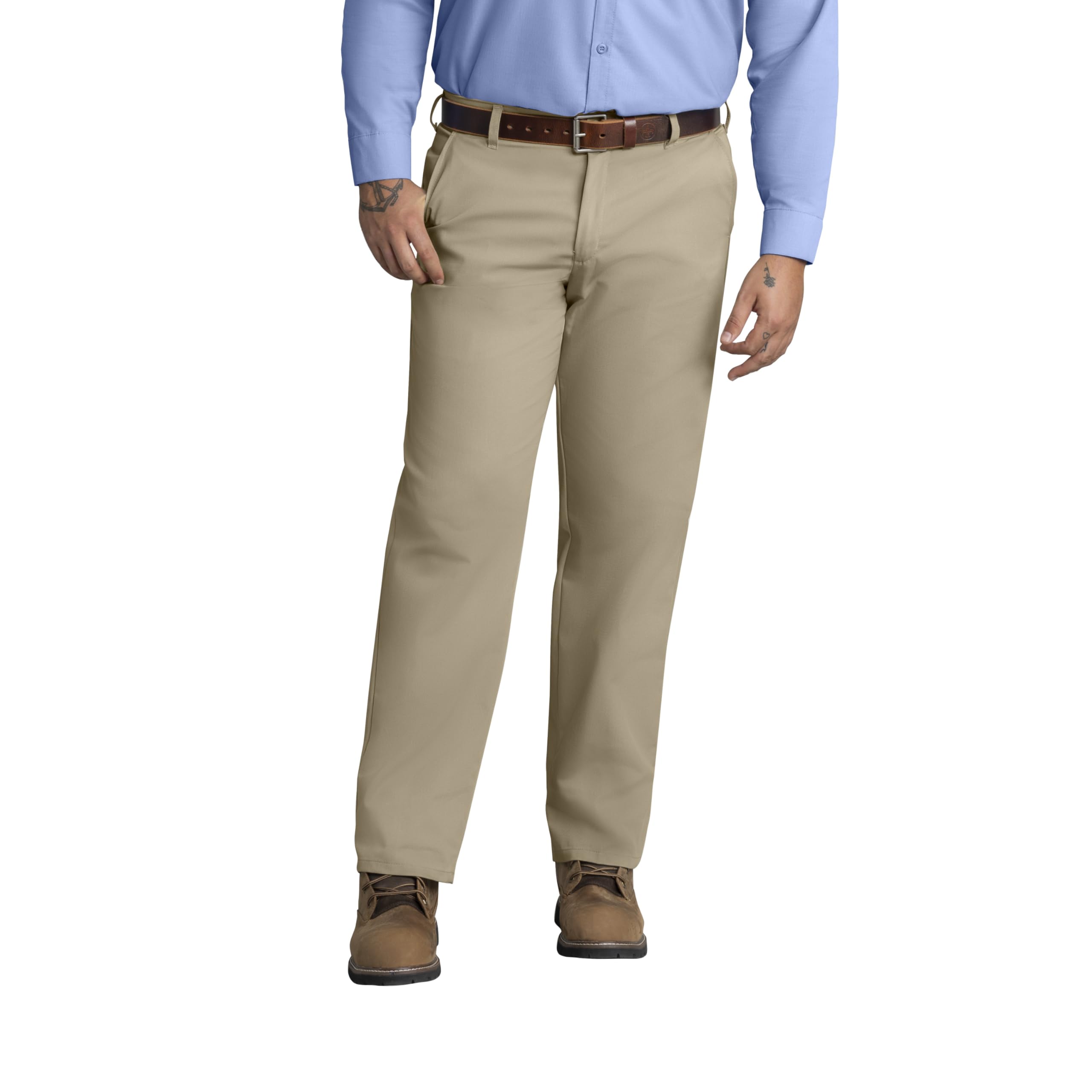 Red Kap Mens Stain Resistant, Flat Front work Pants, Khaki, 44W x 30L