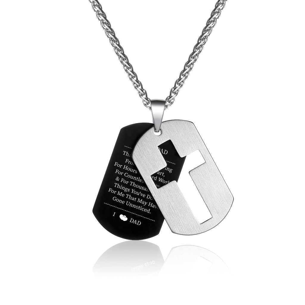 P.Blake Dog Tag Cross Necklace for Father Dad Daddy Stainless Steel Cross Pendant Christian Religious Jewelry Christmas Fathers 