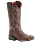Ferrini 9039323100B Ladies Print Caiman Square Toe Sport Rust- Chocolate Boots 10B