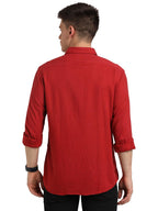 Turtle Men Cotton Lyocell Red Solid Slim Fit Full Sleeve Casual Shirt