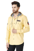 Besix MenS Gold Tailored Fit Cotton Blend Shirt For Man With Hoodie - Casual Long Sleeve Shirt With Pockets - Patch Detail For