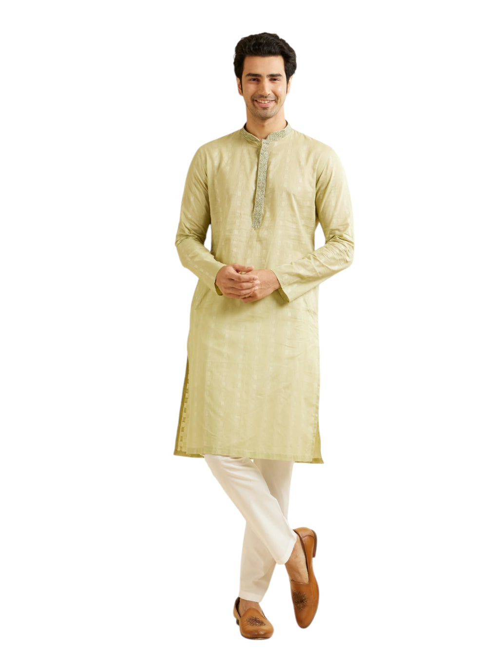 Manyavar MenS Cotton Self-Textured Kurta Set (Light Mid Green,Xxl)