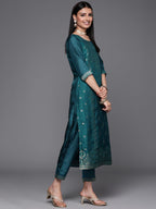 Libas Womens Embellished Silk Blend Straight Kurta With Trousers And Dupatta